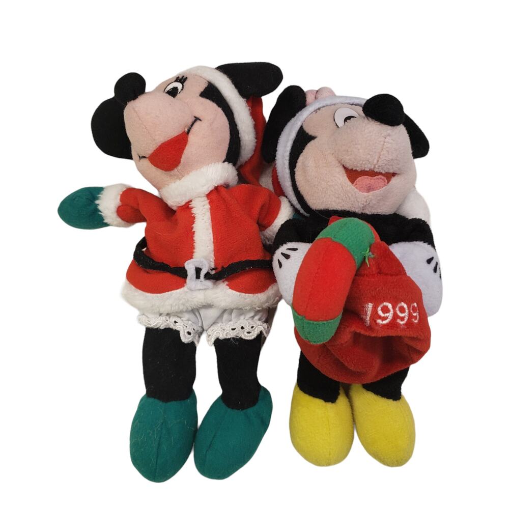 Vintage Walt Disney World Christmas Mickey Mouse Minnie Mouse Plush 8" 1999